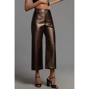 Nuevo Anthropologie The Colette Pantalones Pierna Ancha Maeve Imitación Cuero Marrón 30T Alto - Imagen 1 de 11