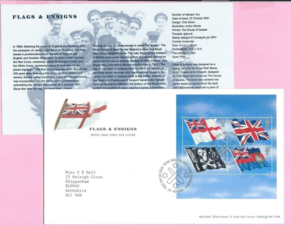 ROYAL MAIL 2001 FDC - FLAGS & ENSIGNS (Mini Sheet)  - Shs TALLENTS HOUSE - Image 1 of 1