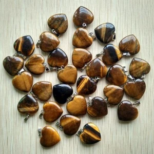 Ciondolo Cuore Pietra Pietra Naturale Occhio di Tigre 20mm All'ingrosso 50pz Realizzazione Gioielli - Foto 1 di 3