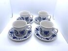 Vintage Churchill England Blue Floral Onion Tea Cups and Saucers Set of 4 READ