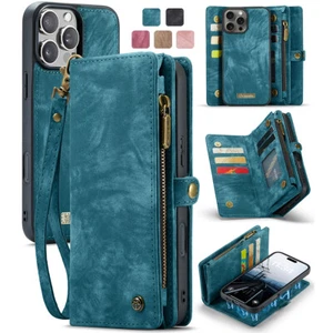 Leather Magnetic Removable Wallet Cover For iPhone 16 15 14 13 12 11 Pro Max 8 7 - Picture 1 of 47