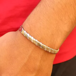 BONITO BRAZALETE HECHO A MANO Acero y Latón Trenzado Torcido Metal Onda Unisex Regalo - Imagen 1 de 12