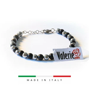 Bracciale DONNA cristallini braccialetto argento nero acciaio moschettone regalo - Foto 1 di 6