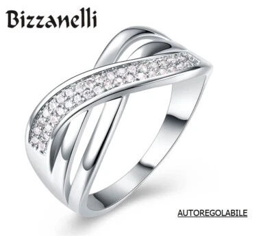 Anello a fascia intrecciato in argento 925 con zircone A+++ di eccezionale luce - Immagine 1 di 4