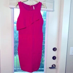 NWT MY STORY Elegant Zipup Sleeveless Lined Peplum Bodycon Fuchsia Party Dress - Picture 1 of 8