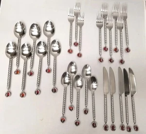 Pier 1 Imports Twisted Flatware Stainless Steel With Amber Beads 26 Pieces  - Picture 1 of 12