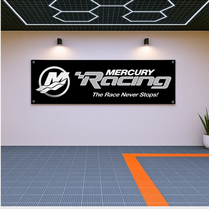 Mercury Racing Flag Banner 71x24" – Garage Wall Art, Boat or Man Cave Decor - Image 1 of 1