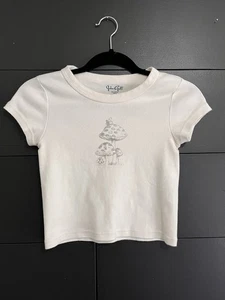 BRANDY MELVILLE John Galt Mushroom Baby Tee Women’s T-Shirt One Size EUC - Picture 1 of 5
