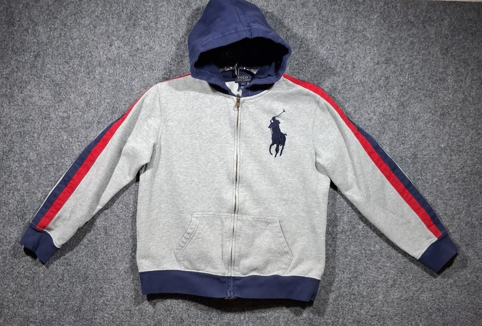 Polo Ralph Lauren Big Pony Jóvenes Niños Talla L (14-16) Gris Azul Rojo Cremallera Completa Sudadera con Capucha Foto 1 de 4
