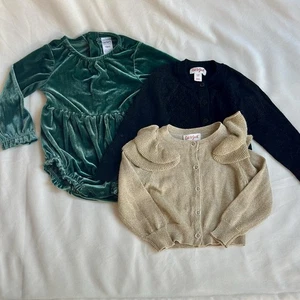 Lote de 3 suéteres metálicos de terciopelo festivo de 12-18 meses de vacaciones para niñas - Imagen 1 de 9