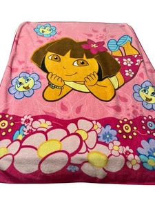 Dora the Explorer Blanket Size 64”x50” 2009 Y2K Pink Flowers - Picture 1 of 3