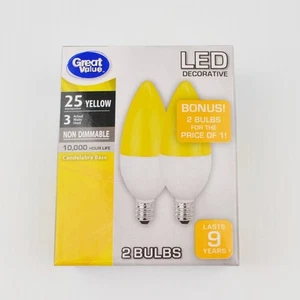 LED Yellow 2 Replacement Light Bulbs E12 Candelabra Base, Not Dimmable 9 Yr Life - Picture 1 of 4