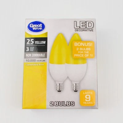 LED Yellow 2 Replacement Light Bulbs E12 Candelabra Base, Not Dimmable 9 Yr Life - Image 1 of 4
