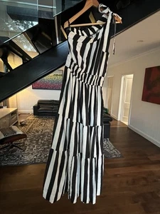 Adorne - Eve Linen Black And White Striped Dress Maxi Size 10 - Picture 1 of 1