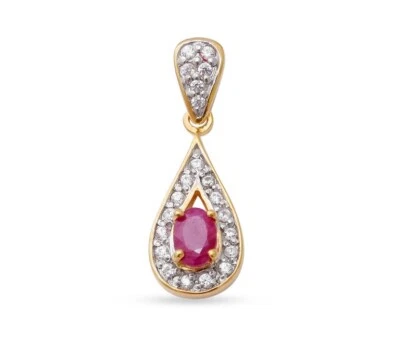 Genuine Burmese Ruby and Zircon Pendant in 14K Gold Overlay Sterling Silver Ruby - Image 1 of 4