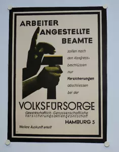 altes originales Plakat Arbeiter Angestellte Beamte Volksfürsorge um 1935 - Bild 1 von 5