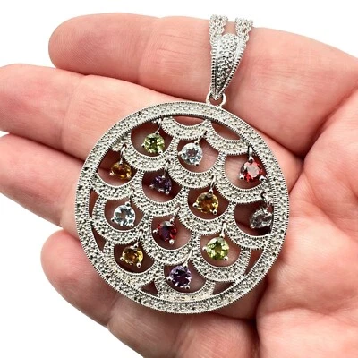 Collar de mujer Affinity plata esterlina diamante multi piedras preciosas potenciador colgante Foto 1 de 4