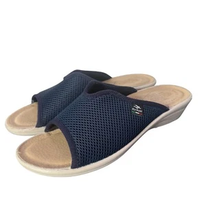 Fly Flot Womens Size 40 US 9 Blue Mesh Slip On Wedge Mule Sandals Open Toe - Picture 1 of 11