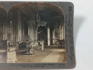 Antique 1893 Crimson Drawing Room Windsor Castle England Stereoview Picture Card - Picture 1 of 3