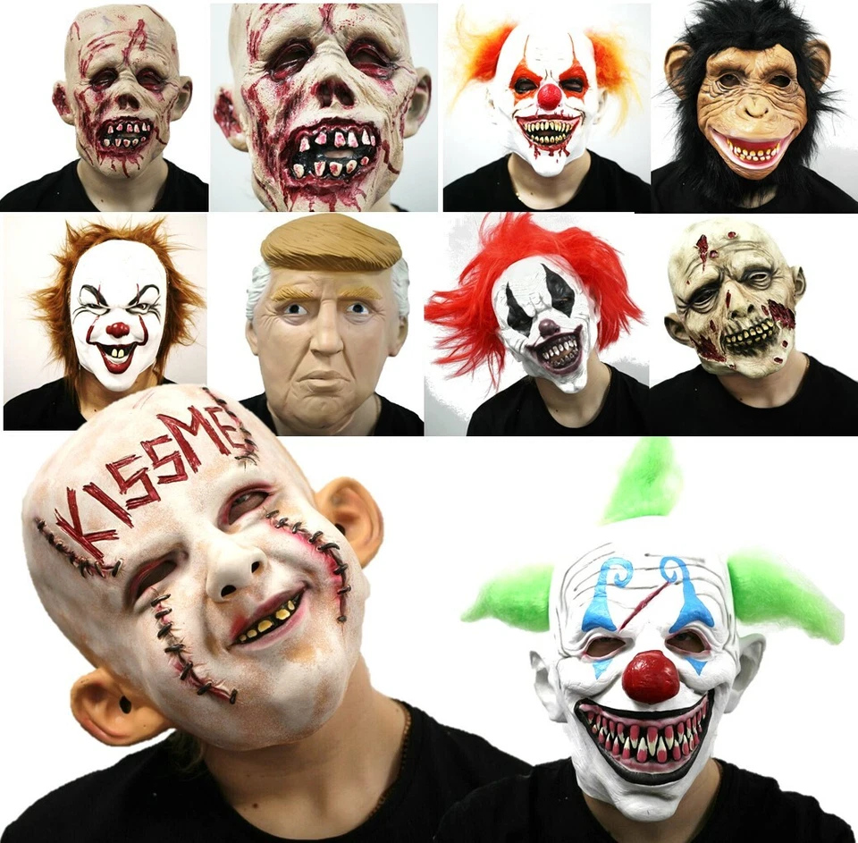 HALLOWEEN LATEXMASKE SCHICKES KLEID KOSTÜM ZOMBIE GRUSELIG CLOWN KISS MICH ZUBEHÖR - Bild 1 von 1