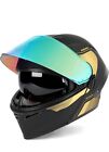 Ots Dot Flip Up Modular Full Face Motorcycle Helmet Dual Visors Black With Led
