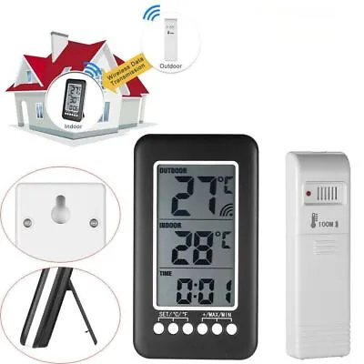 ABS Intérieur Thermomètre Sans Fil Horloge Thermomètre Numérique Extérieur • 15.11€