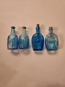 Vintage Glass Miniature Wheaton Bitters Bottles 4 Blue Horseshoe Barrell Taiwan - Picture 1 of 12