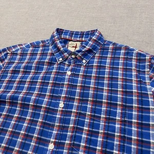 Relwen Shirt Mens XL Blue Plaid Short Sleeve Button Down Seersucker Cotton - Picture 1 of 7