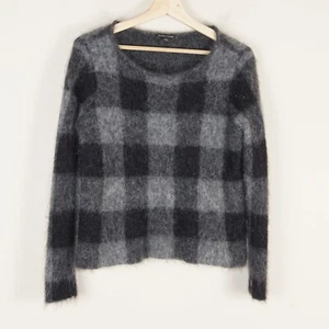 Eileen Fisher Mohair Alpaca Blend Checkered Gray Black Sweater Womens Sz XS - Foto 1 di 8