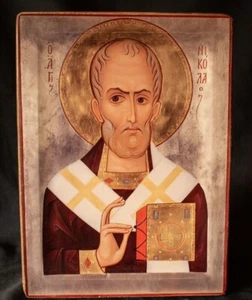 Handmade Orthodox Christian Icon `St. Nicholas` Wooden Religious Artwork 30 * 21 - Picture 1 of 6