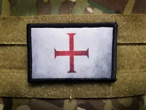 Crusader Cross Weathered Metal Hook Patch Infidel Christian Jerusalem - Picture 1 of 4