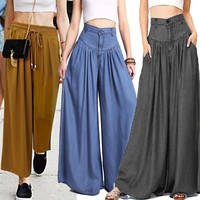 Women Palazzo Wide Leg Trousers High Waisted Casual Ladies Loose Baggy Yoga Pant