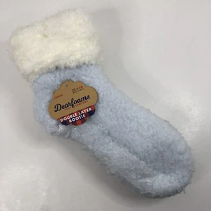 Dearfoams Bootie Socks Double Layer Cozy Comfort Shoe Size 4-10 Blue and White - Picture 1 of 9