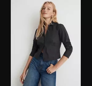 Madewell NEW NWT Womens 14 Black Poplin Hook Front Shrunken Shirt - Picture 1 of 8