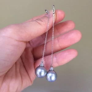 11.7mm AAAA Tahitian Seawater Silver Gray pearl 0.238cts Diamond 18Kearring 84mm - Picture 1 of 12