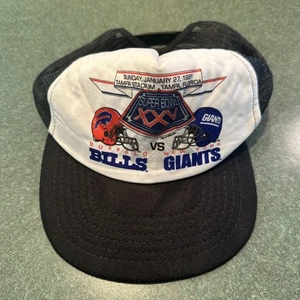 Rare Vintage 90s Buffalo Bills New York Giants Super Bowl Snap Back Trucker Hat - Picture 1 of 2