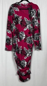 Eloquii figurbetontes Langarmkleid Damen Größe 22 rosa Blumen Rüschen - Bild 1 von 8