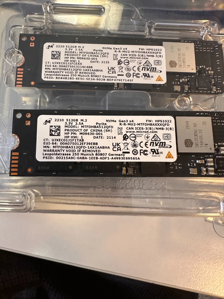 Micron 2210 NVMe 512 Go – M.2 2280 PCIe 3.0 x4 – SSD OEM HP/Dell – Parfait état - Photo 1/1