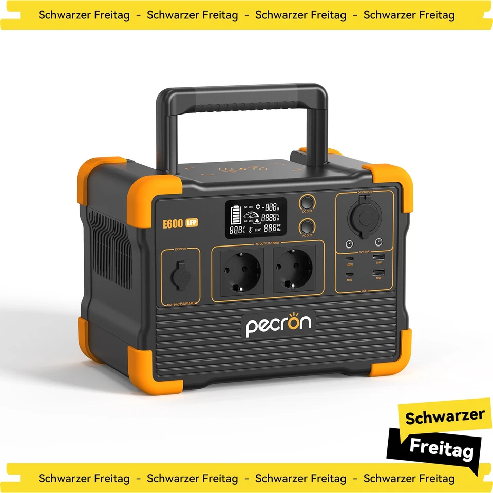 PECRON E600LFP Tragbare Solargenerator 1200W Powerstation LiFePO4 Stromerzeuger