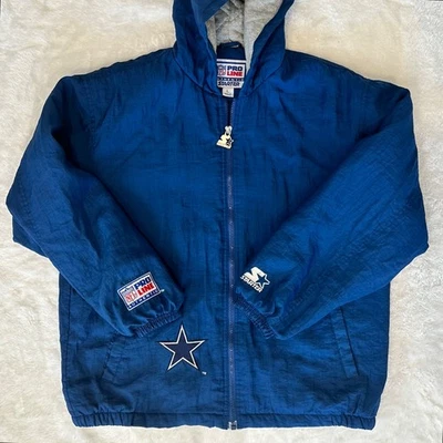 Chaqueta De Colección Dallas Cowboys Starter Pro Line Grande Con Capucha Cremallera Completa Años 90 NFL Foto 1 de 4