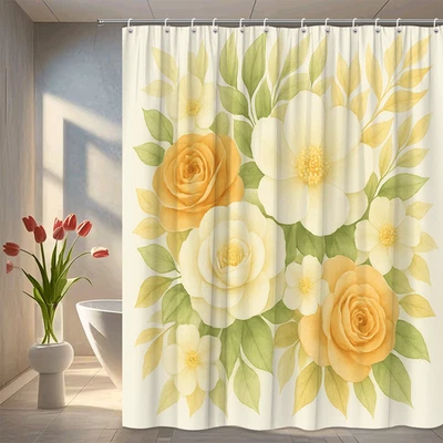 Cortina de Ducha Floral - Elegante Diseño Flor Amarilla y Naranja Foto 1 de 4