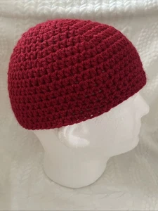 Berretto Kufi Beanie fatto a mano all'uncinetto adulto teschio rosso - Foto 1 di 5