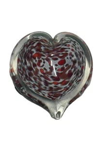 Contemporary Handblown Glass Heart Shaped Paperweight Red W/ White- 4” Inches - Picture 1 of 3