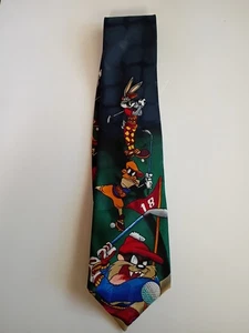 Looney Tunes Mania Men's Tie Golf Design Vintage 1996 Bugs Bunny Daffy Taz - Picture 1 of 5