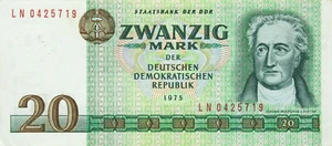 Communist Germany DDR GDR - BANKNOTE - 20 Mark 1975 - Staatsbank - J. W. Goethe - Picture 1 of 2