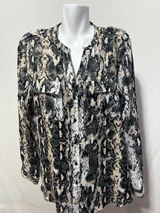 Calvin Klein Women XL Top Button Down Shirt Animal Snake Print Roll Tab Sleeves - Picture 1 of 7