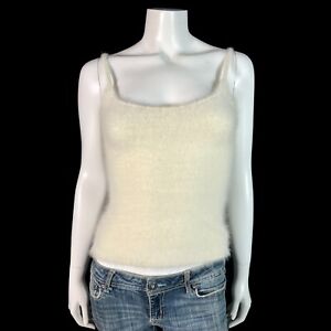 75% Angora Fuzzy Vintage GEORGIOU Ivory Stretchy Camisole Sweater 28 in Bust