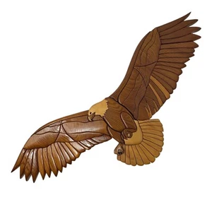 Vintage 80s Handcrafted Intarsia Bald Eagle Wall Wood Art 24½" x 10" Signed USA - Picture 1 of 12