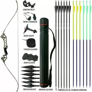New 70LB Takedown Recurve Bow Set Archery Arrows Quiver Boradheads RH Adult Camo - Picture 1 of 16
