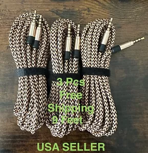 3.5mm Male to Male Aux Cable Cord Car Audio PC Headphone Jack Gold 9FT X3pcs - Picture 1 of 2